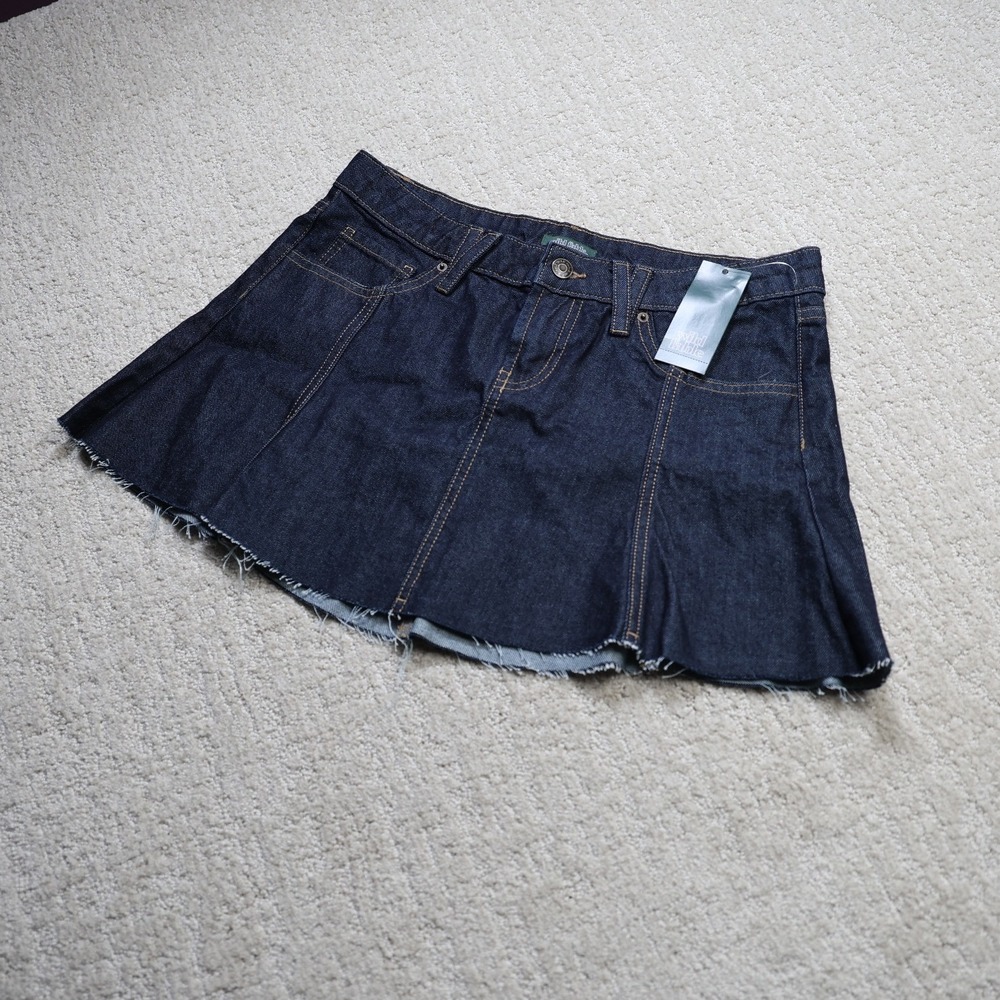 Wild Fable Dark Rinse Denim Mini Skirt Raw Hem Paneled Blue Size 4 25WFSK031